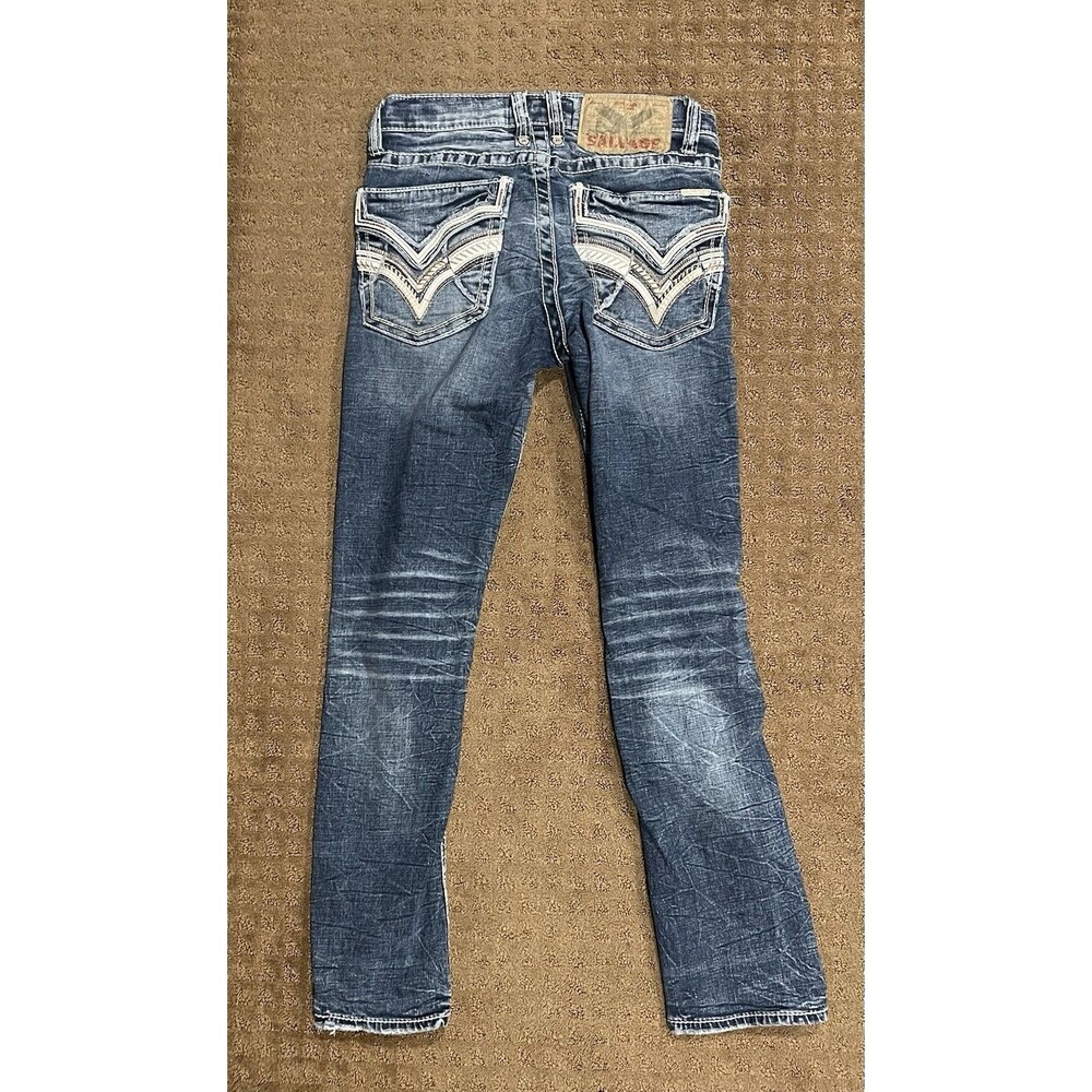 Men's Salvage Havoc Straight Slim Jeans Buckle 29x30 Red Stitching Distressed